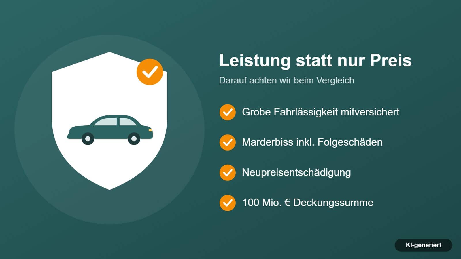 Illustration: Auto mit Schutzschild und Checkliste wichtiger Kfz-Leistungen